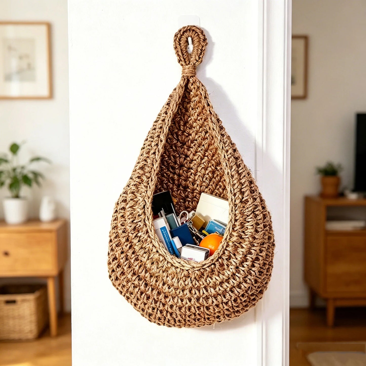 Handwoven Hanging Wall Fruit Vegetable Basket Organizer Container Decor for Kitchen Garden Mount Wall Plant Flower Onion Storag